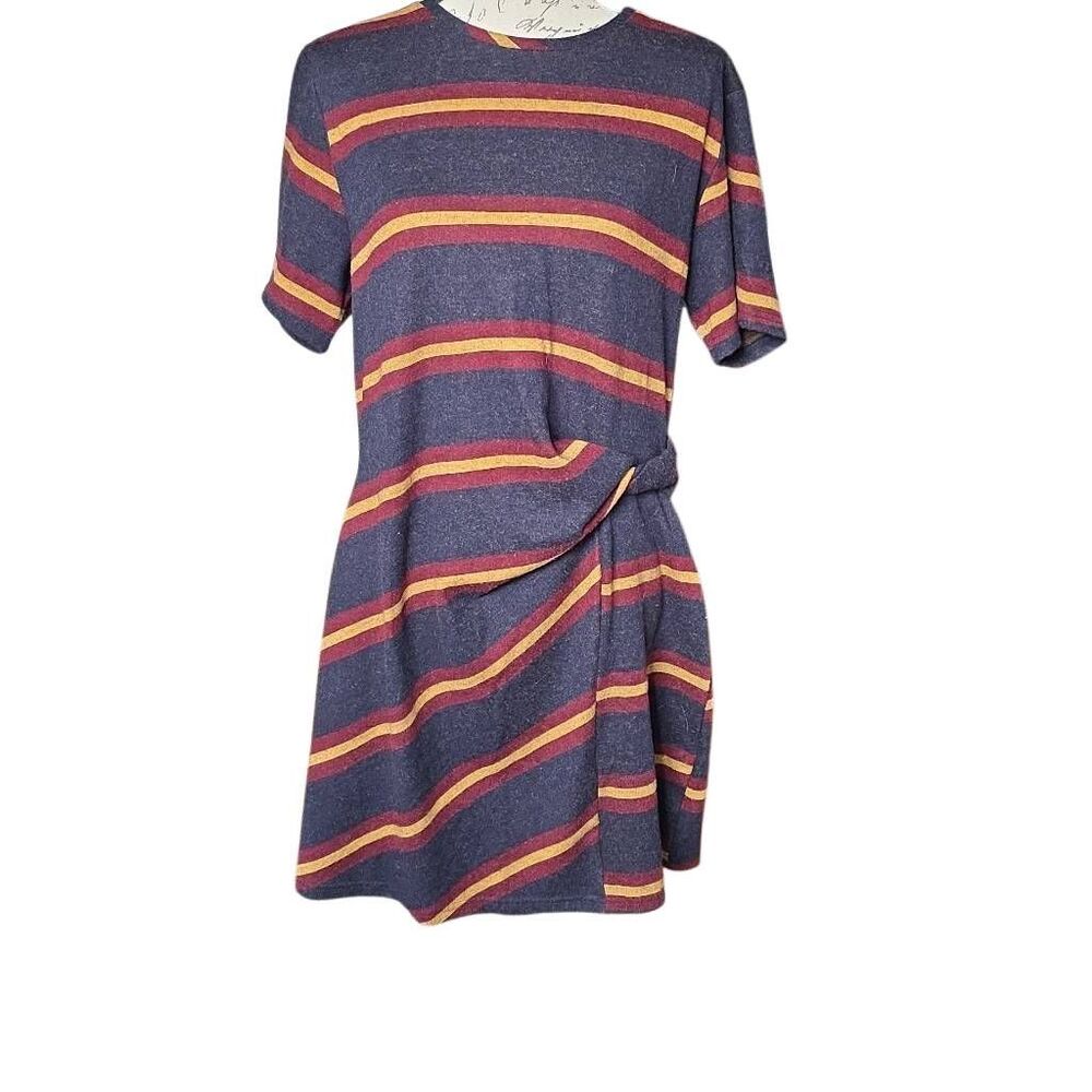 Steve Madden Women's Size XL Navy Gold Burgundy Twist Knot Knit Dress